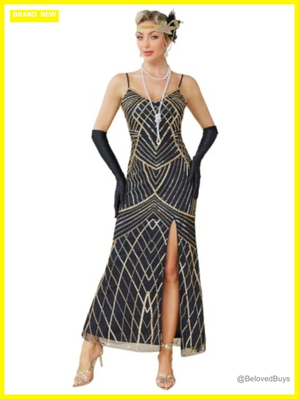 1920s Flapper Sequin Beaded Art Deco Gatsby Mermaid Maxi Dress Prom